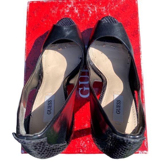 Guess Harrah Peep-toe Black Leather Heels 8 - Picture 8 of 12